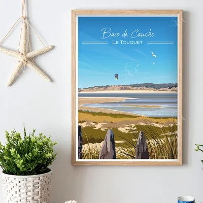Affiche Le Touquet plage La baie de canche parc de l'estuaire evidence graphique hauts de france le touquet plage idée cadeau / décoration made in france souvenirs côte d'opale