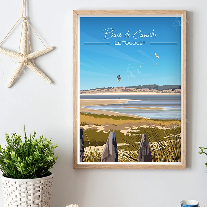 Affiche Le Touquet plage La baie de canche parc de l'estuaire evidence graphique hauts de france le touquet plage idée cadeau / décoration made in france souvenirs côte d'opale