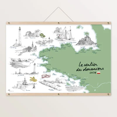 Carte sentier des douaniers Bretagne Table à cartes SOUVENIRS 100% Made in France