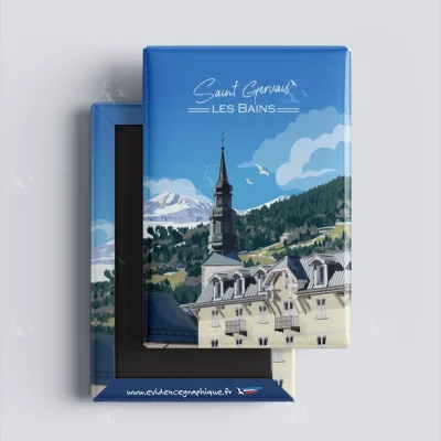Magnet frigo illustration Saint Gervais les bains auvergne rhône alpes souvenirs souvenir 100% made in France idée cadeau déco évidence graphique