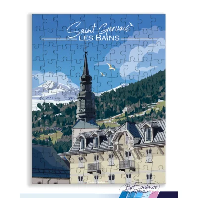 Puzzle 110 pièces Saint Gervais les bains auvergne rhône alpes souvenirs souvenir 100% made in France idée cadeau déco évidence graphique