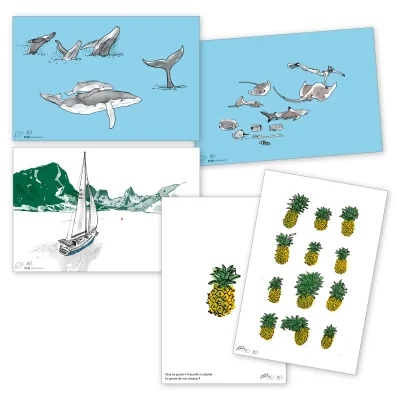 cartes postales Polynésie Française île MOOREA Table à cartes SOUVENIRS 100% Made in France