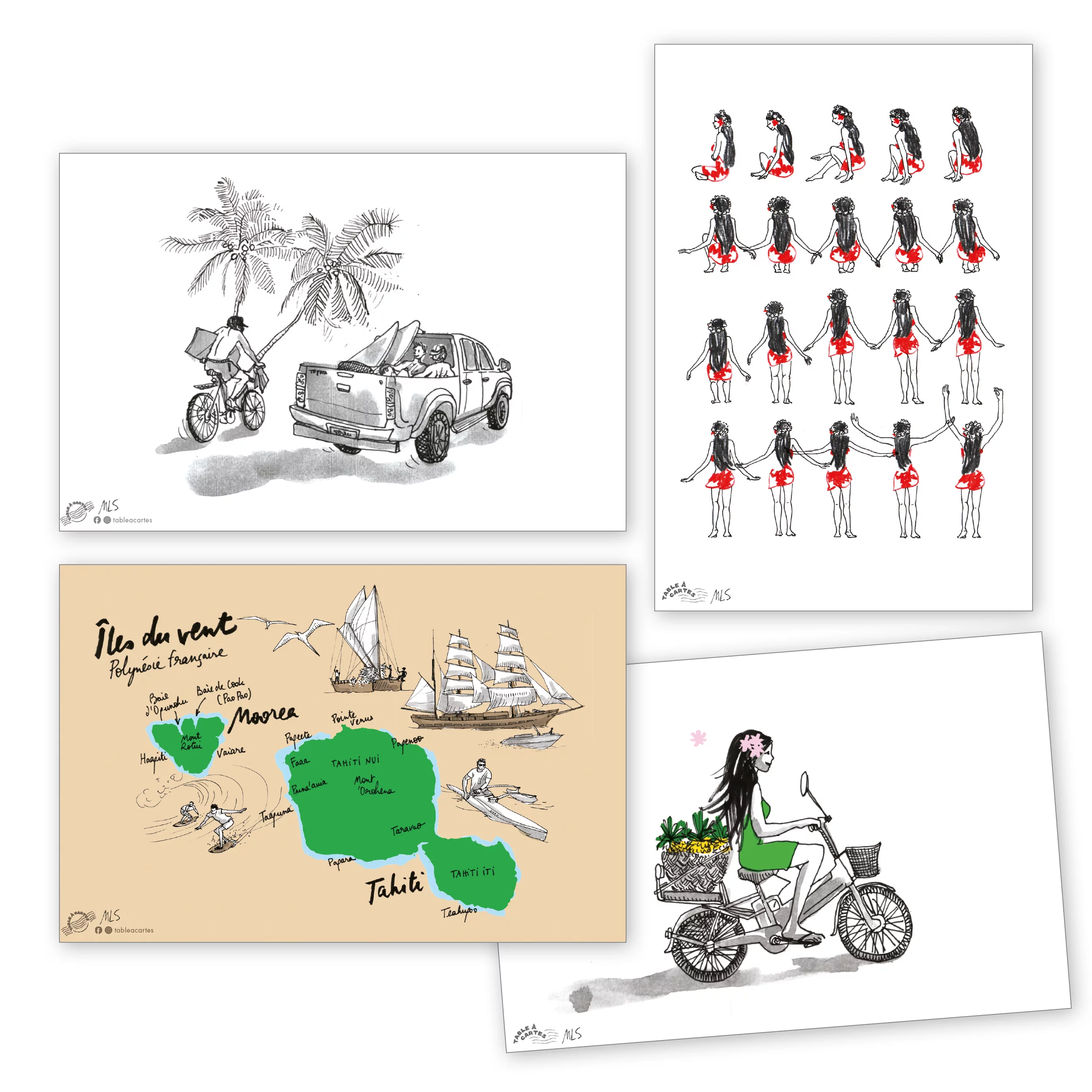 Cartes postales Tahiti Polynésie Française Table à cartes SOUVENIRS 100% Made in France