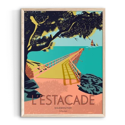 Affiche estacarde Noirmoutier Vendée Pays de la Loire Le beau Bazar SOUVENIRS 100% Made in France