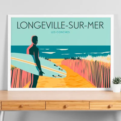 Affiche Plage surf les conches longeville sur mer pays de la loire déco souvenir souvenirs made in France fabrication française Le Beau Bazar