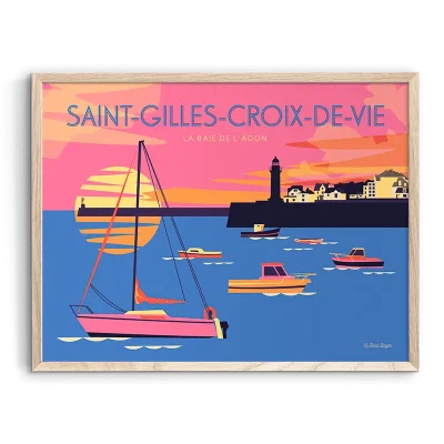 Affiche saint gilles croix de vie plage cabanes phare pays de la loire déco souvenir souvenirs made in France fabrication française Le Beau Bazar