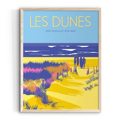 Affiche Brétignolles sur Mer Les Dunes dunes plage cabanes phare pays de la loire déco souvenir souvenirs made in France fabrication française Le Beau Bazar