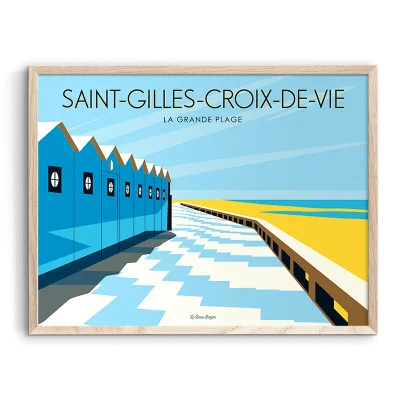 Affiche saint gilles croix de vie plage cabanes phare pays de la loire déco souvenir souvenirs made in France fabrication française Le Beau Bazar