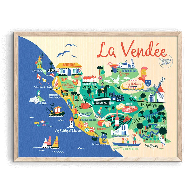 Affiche Vendée Pays de la Loire Le beau Bazar SOUVENIRS 100% Made in France