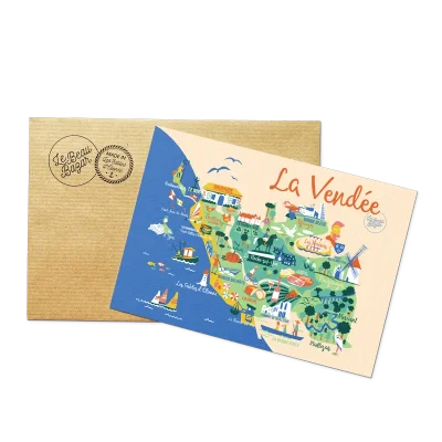 Carte postale carte touristique de Vendée Pays de la Loire Le beau Bazar SOUVENIRS 100% Made in France