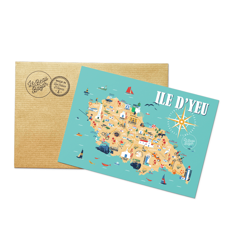 Carte postale île d'yeu Le Beau Bazar Vendée Pays de la Loire SOUVENIRS 100% Made in France