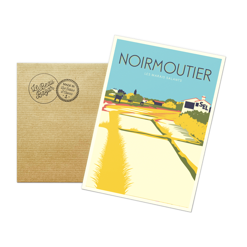 carte postale Marais Salants Noirmoutier Vendée Pays de la Loire Le beau Bazar SOUVENIRS 100% Made in France