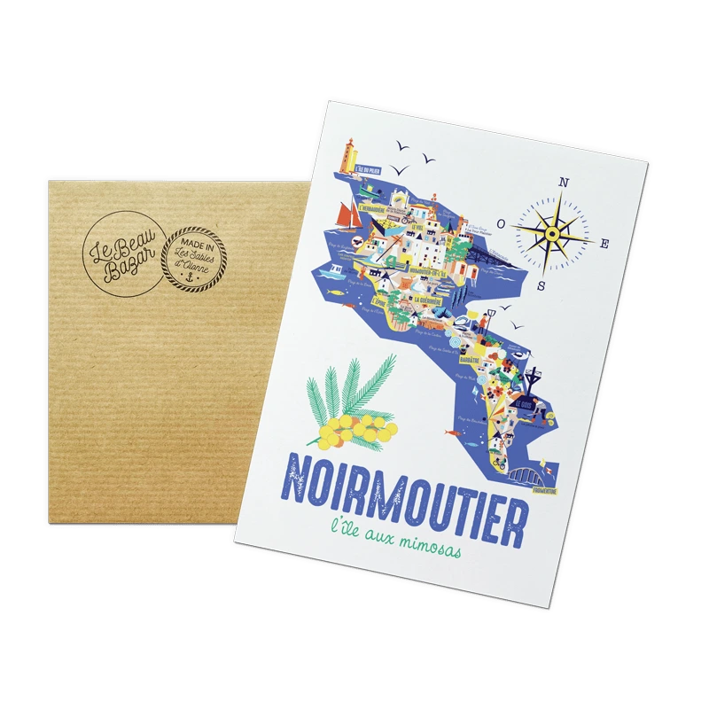 carte postale Noirmoutier île mimosas Pays de la Loire Vendée Le beau bazar Idées cadeaux SOUVENIRS 100% Made in France