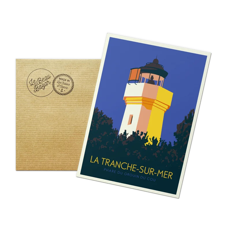 Carte postale La Tranche sur Mer phare du grouin du cou plage sables d'olonne pays de la loire déco souvenir souvenirs made in France fabrication française Le Beau Bazar