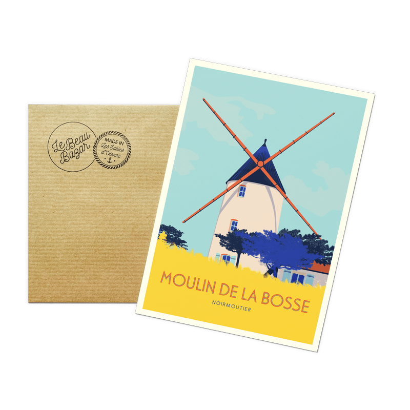 carte postale Moulin de la Bosse Noirmoutier Pays de la Loire Vendée Le beau bazar Idées cadeaux SOUVENIRS 100% Made in France