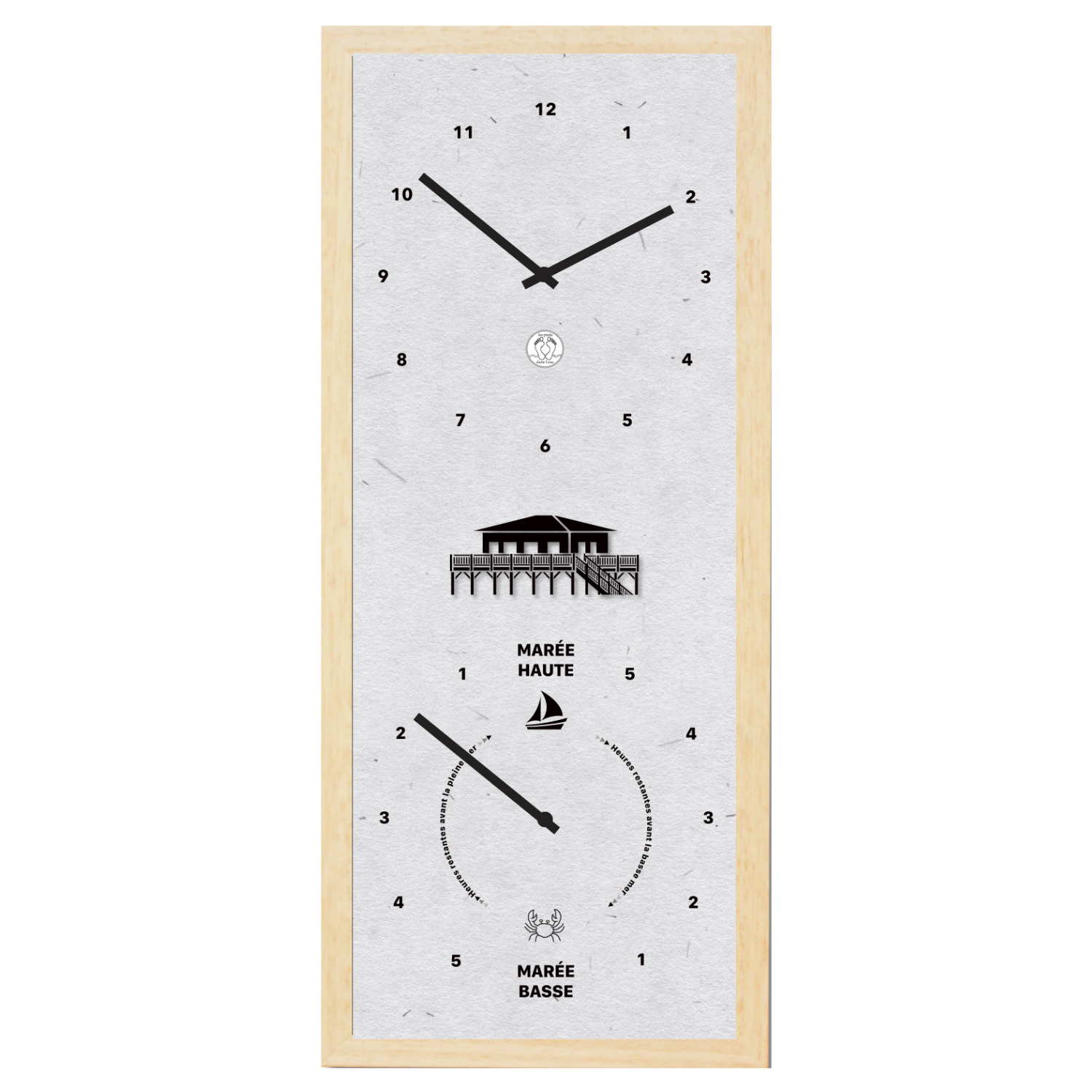Horloge des marées et lune bassin d'arcachon nouvelle aquitaine cabanes tchanquées gris sable marée haute basse les pieds dans l'eau souvenirs bord de mer 100% souvenirs france souvenir fabrication française les pieds dans l'eau