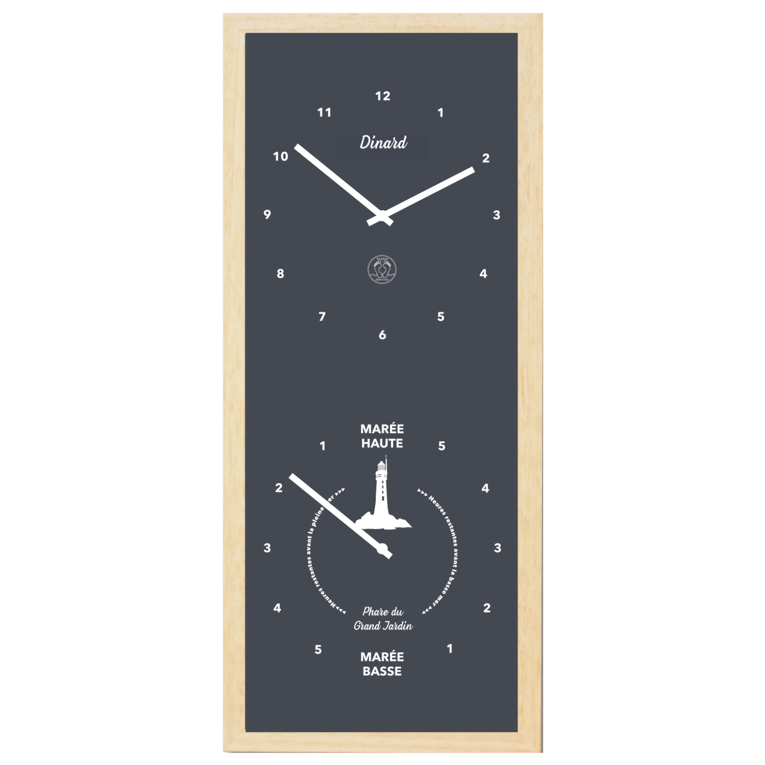 Horloge heures marées Dinard phare bretagne gris marée haute basse les pieds dans l'eau souvenirs bord de mer 100% souvenirs france souvenir fabrication française
