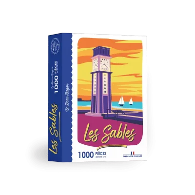 Puzzle 1000 pièces les sables d'olonne pendule vendée pays de la loire Le beau bazar illustration idée cadeau made in France souvenir souvenirs