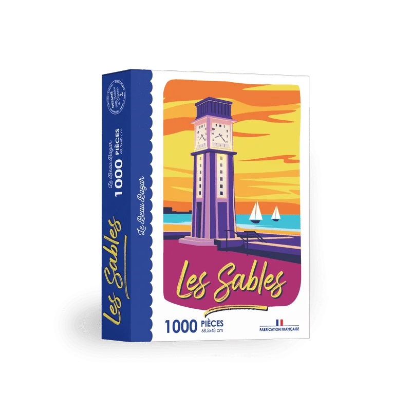 Puzzle 1000 pièces les sables d'olonne pendule vendée pays de la loire Le beau bazar illustration idée cadeau made in France souvenir souvenirs