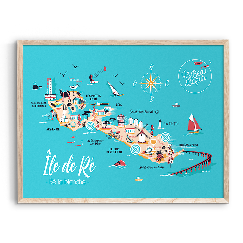Affiche île de ré nouvelle aquitaine Le beau Bazar SOUVENIRS 100% Made in France