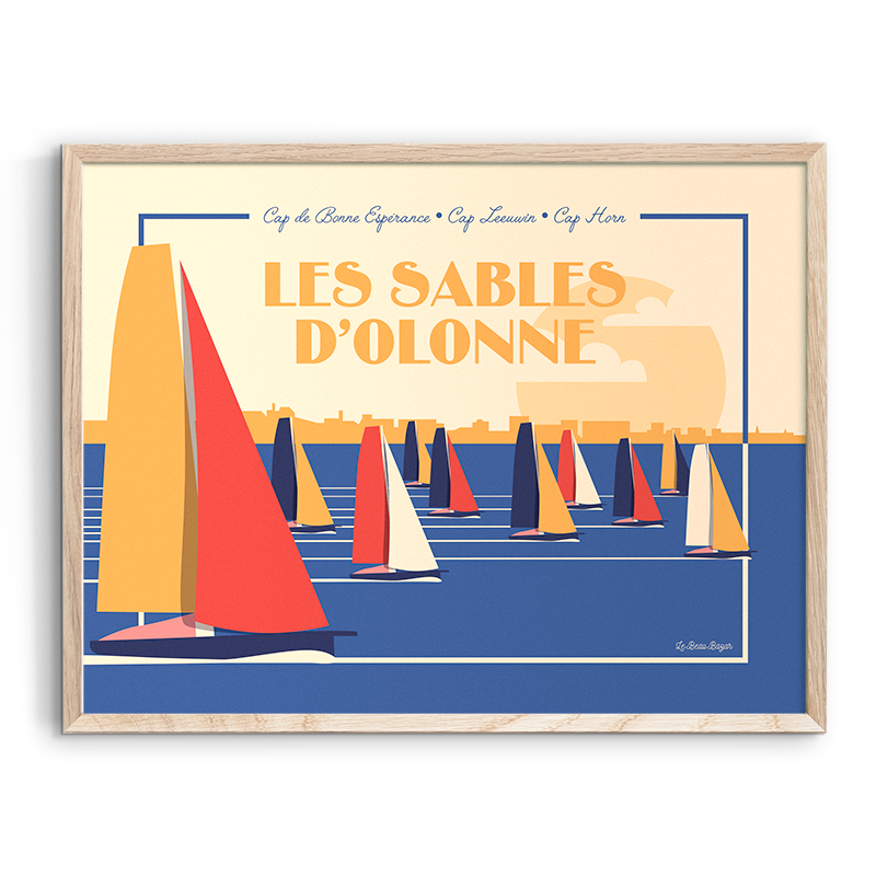 Affiche Les Sables d'Olonne course bateaux multicolores pays de la loire déco souvenir souvenirs made in France fabrication française Le Beau Bazar