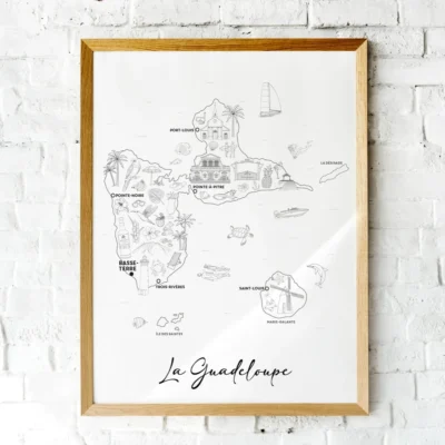 Affiche coloriage Guadeloupe DROM COM Plage Albane H Souvenir Souvenirs idée déco illustration française made in France cadeau