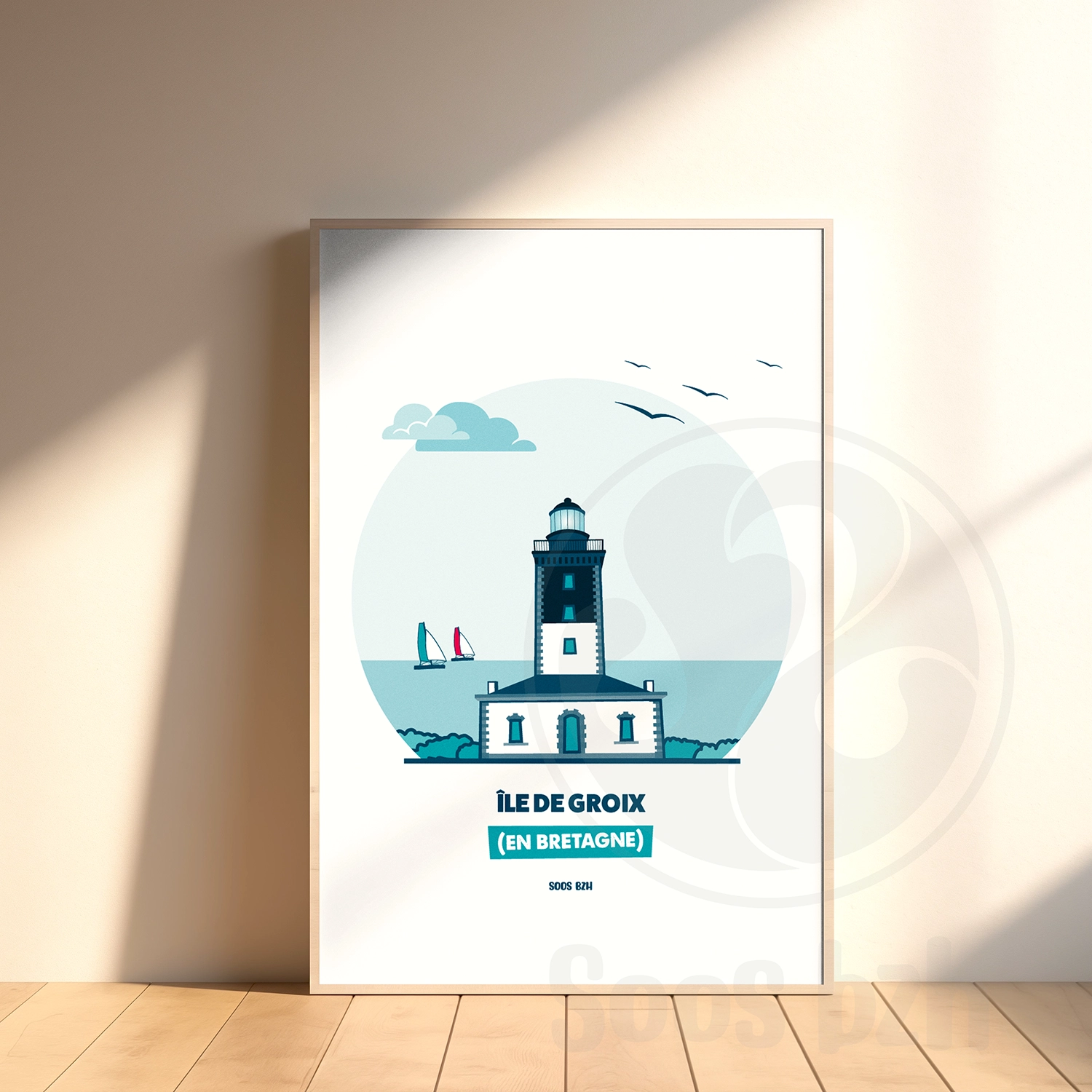Affiche Île de Groix illustration bretagne bretonne idée cadeau déco souvenir souvenirs france Soos Bzh