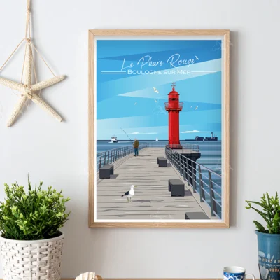Affiche Boulogne sur mer phare rouge côte d'opale evidence graphique hauts de france le touquet plage idée cadeau / décoration made in france souvenirs côte d'opale