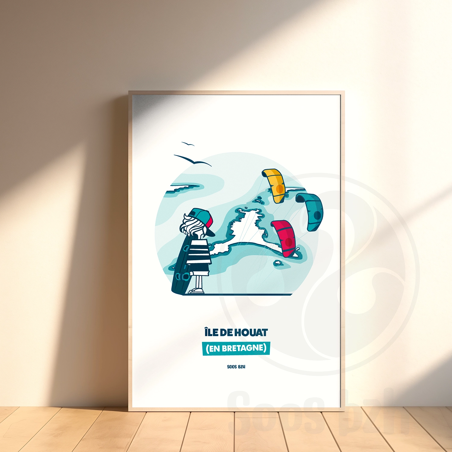 Affiche Île de Houat illustration bretagne bretonne idée cadeau déco souvenir souvenirs france Soos Bzh