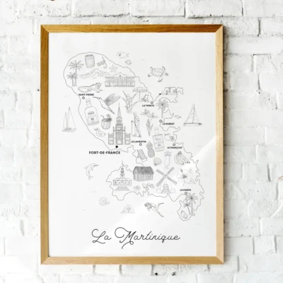 Affiche coloriage Martinique plage île DROM COM Plage Albane H Souvenir Souvenirs idée déco illustration française made in France cadeau