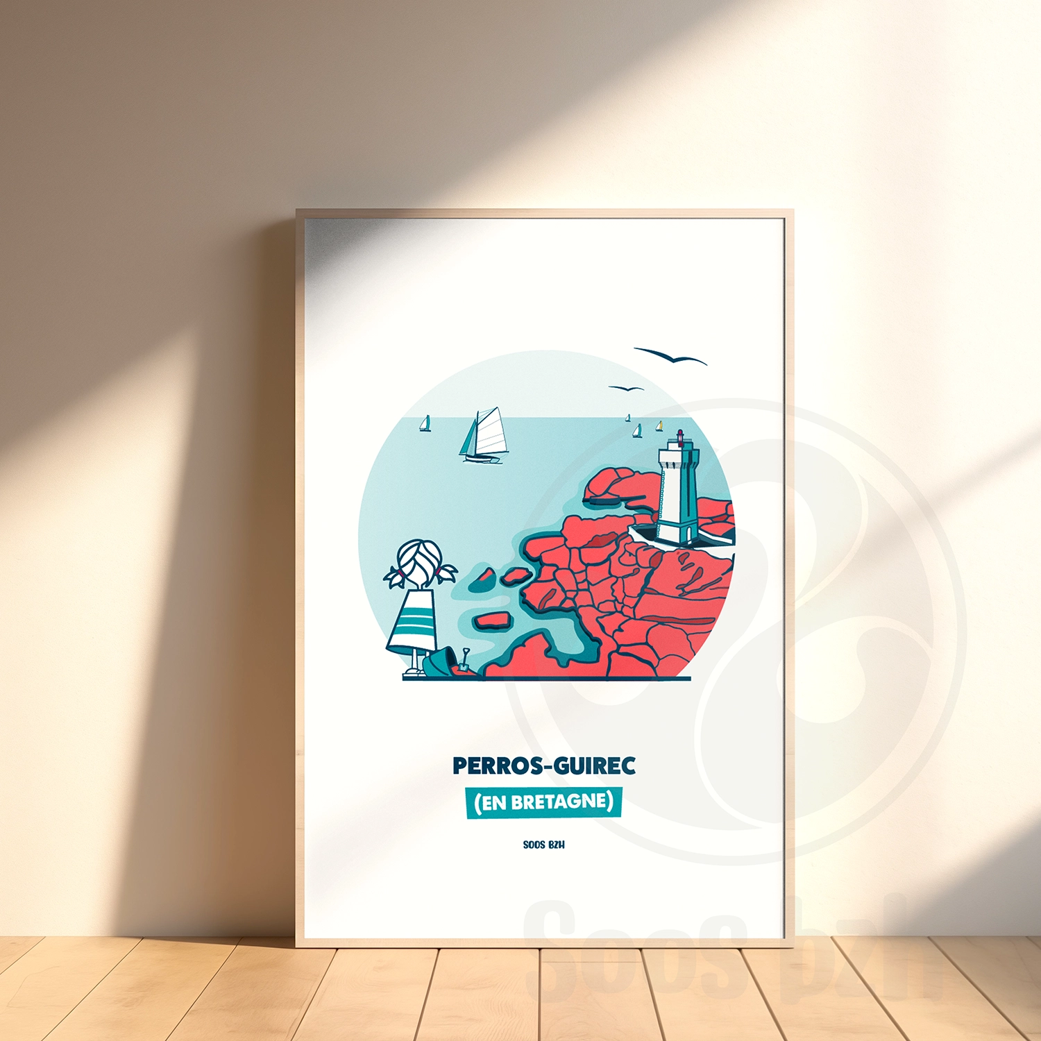 Affiche Perros Guirec illustration bretagne bretonne idée cadeau déco souvenir souvenirs france Soos Bzh