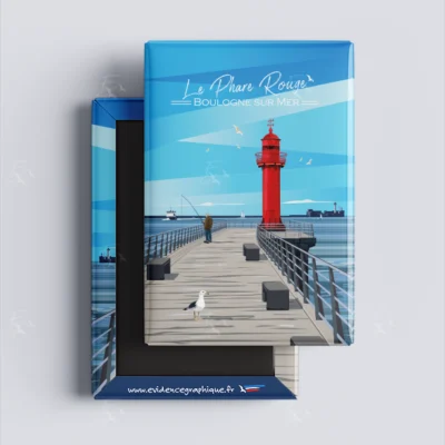 Magnet Boulogne sur mer phare rouge Côte d'Opale Nord pas de calais Hauts de France illustration graphiste souvenirs 100% made in France idée cadeau