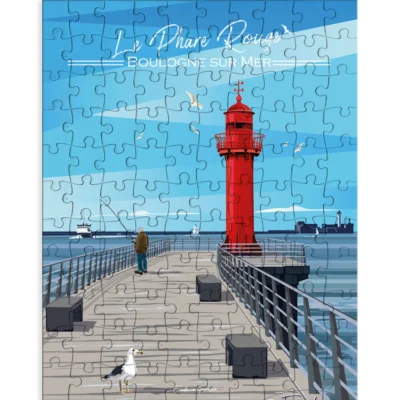 Puzzle Boulogne sur mer Phare rouge plage evidence graphique hauts de france le touquet plage idée cadeau / décoration made in france souvenirs côte d'opale