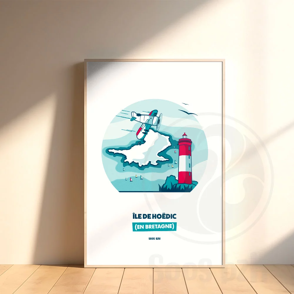 Affiche Île de Hoëdic illustration bretagne bretonne idée cadeau déco souvenir souvenirs france Soos Bzh