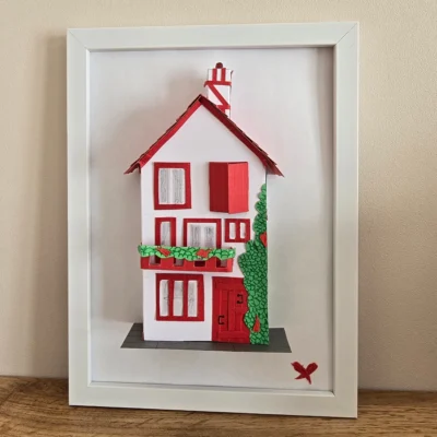 Affiche Façade maison pays basque nouvelle aquitaine papier artisanat fabrication française made in France la fabrique à maquettes souvenir souvenirs