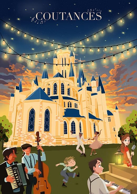 Affiche Coutances Normandie | Illustration décorative souvenirs, caeeau décoration minute papillon
